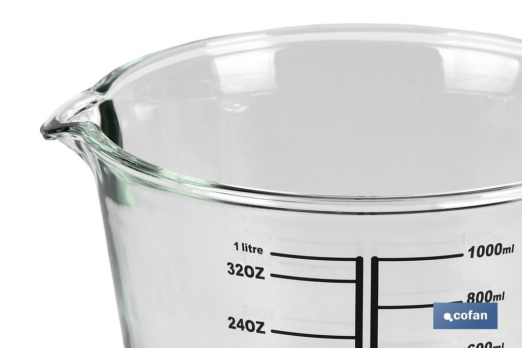 Borosilicate glass measuring cup | Baritina Model | 1l Capacity | Suitable for microwave, oven & freezer - Cofan