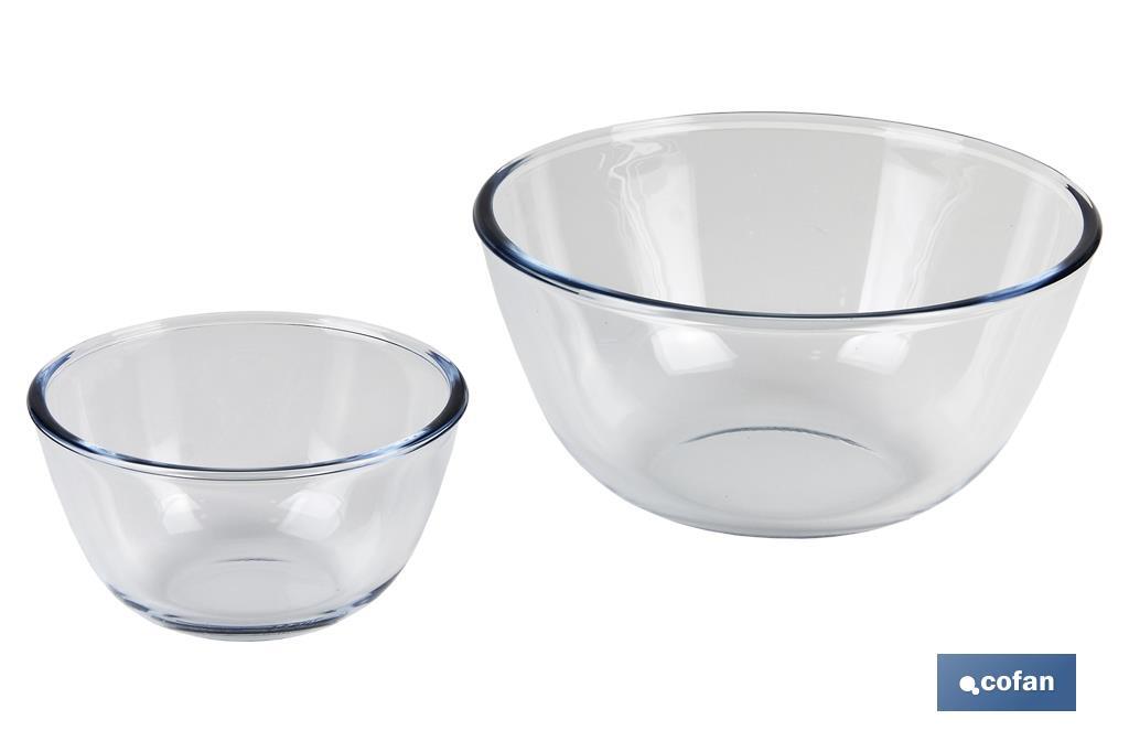 Set of 2 borosilicate glass round bowls, Baritina Model | 800ml-2,700ml capacity | Two bowls of different sizes - Cofan