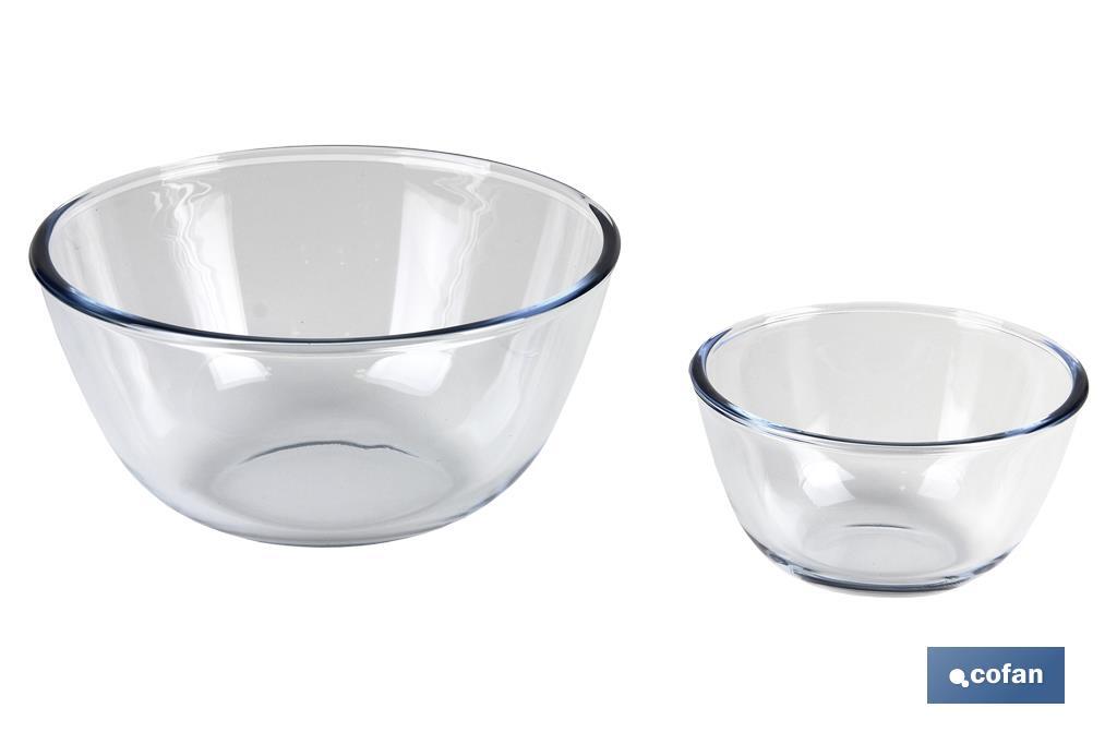 Set of 2 borosilicate glass round bowls, Baritina Model | 800ml-2,700ml capacity | Size: 15 x 8cm - Cofan