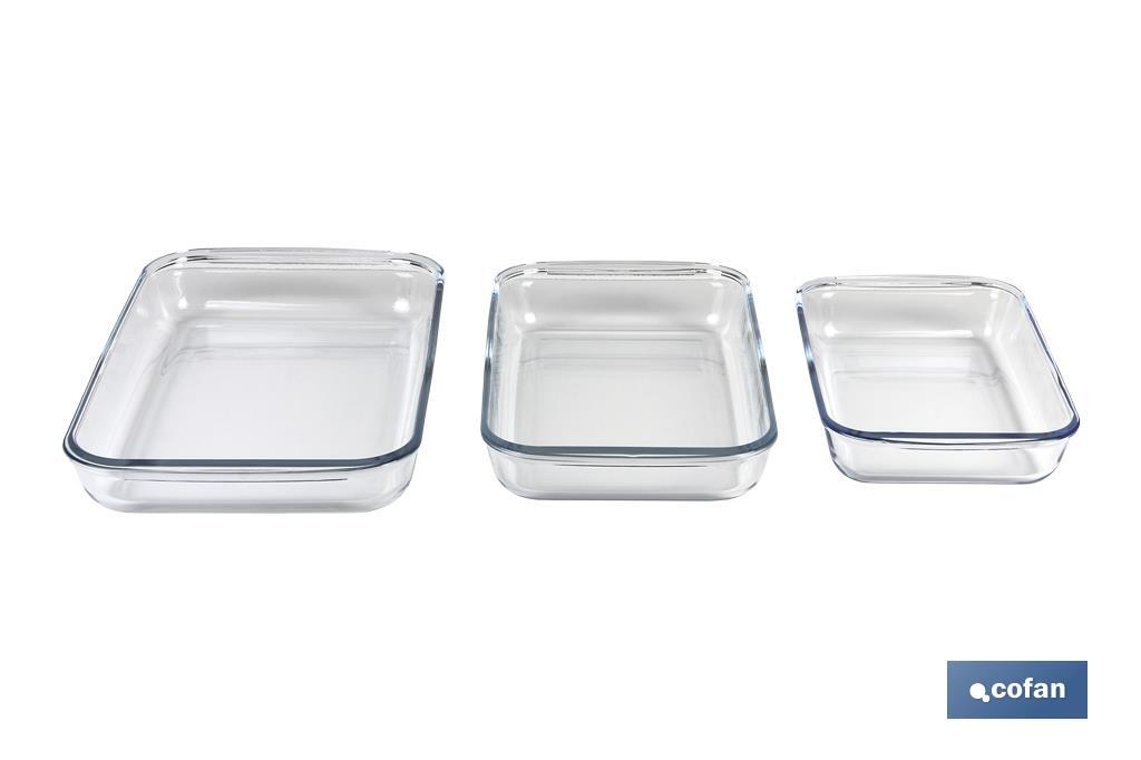 Set of 3 rectangular borosilicate glass baking dish, Baritina Model | 1,600-2,200ml-3,000ml Capacity - Cofan