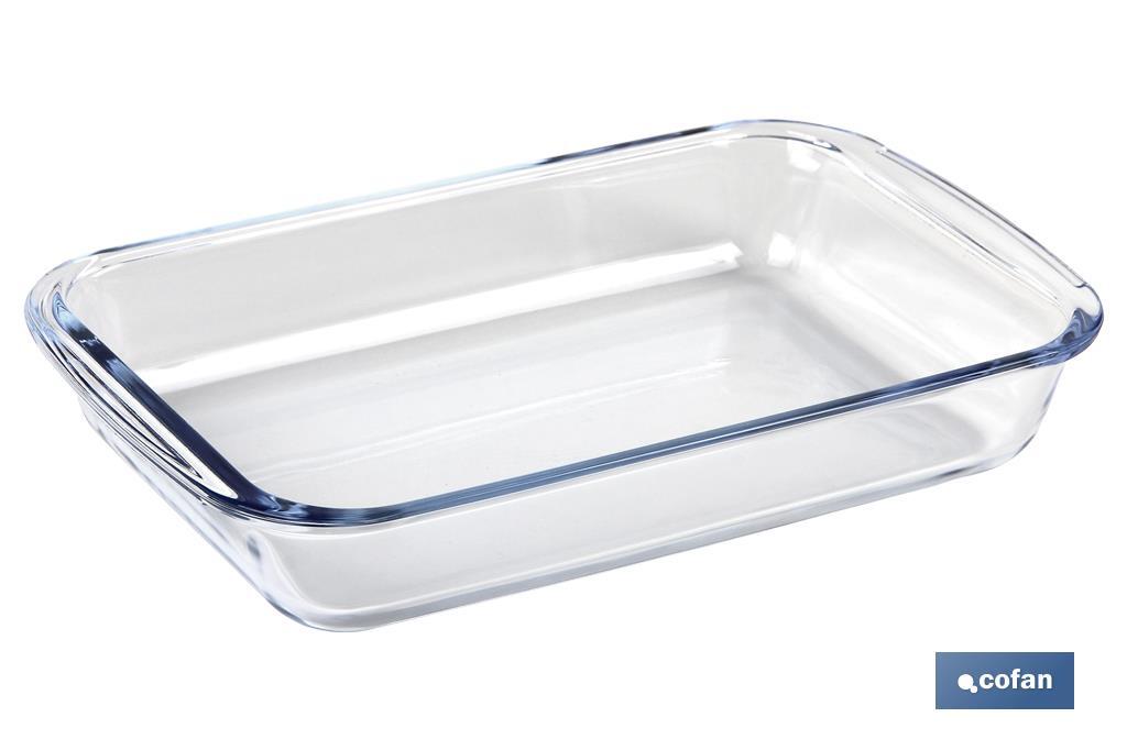 Set of 3 rectangular borosilicate glass baking dish, Baritina Model | 1,600-2,200ml-3,000ml Capacity - Cofan