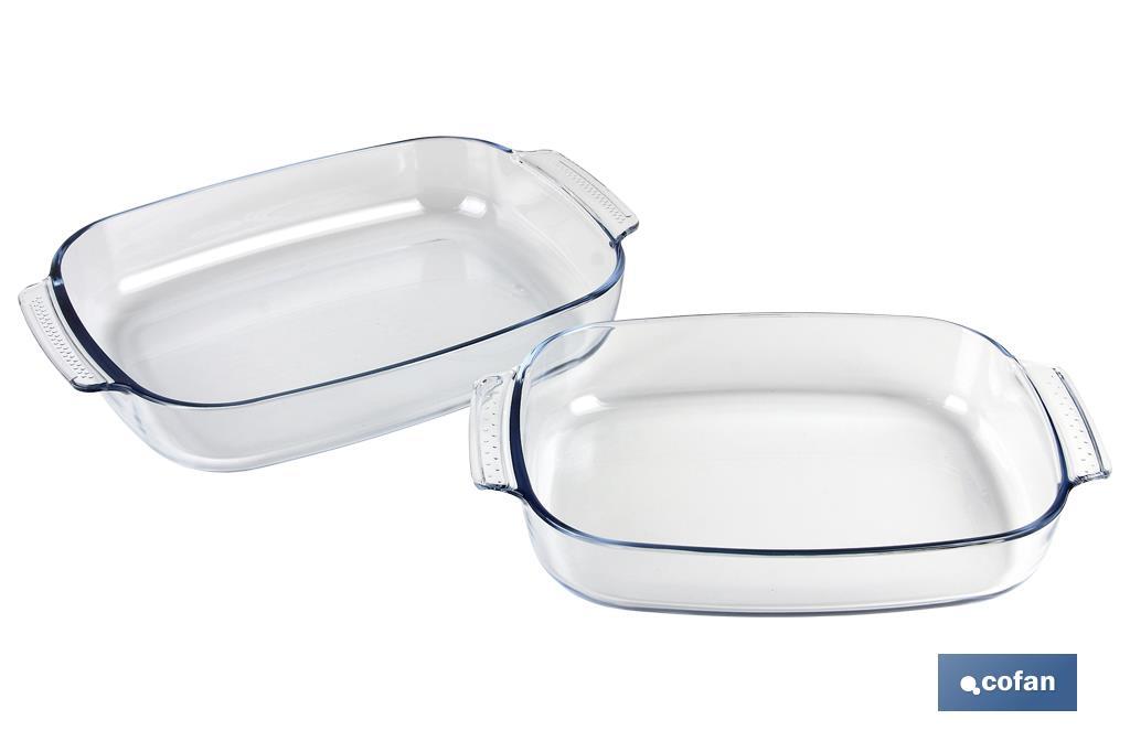 Set de 2 Plats Ovales Modèle Baritina | Fabriqués en Verre Borosilicate | Capacité : 2700 ml - 3800 ml - Cofan