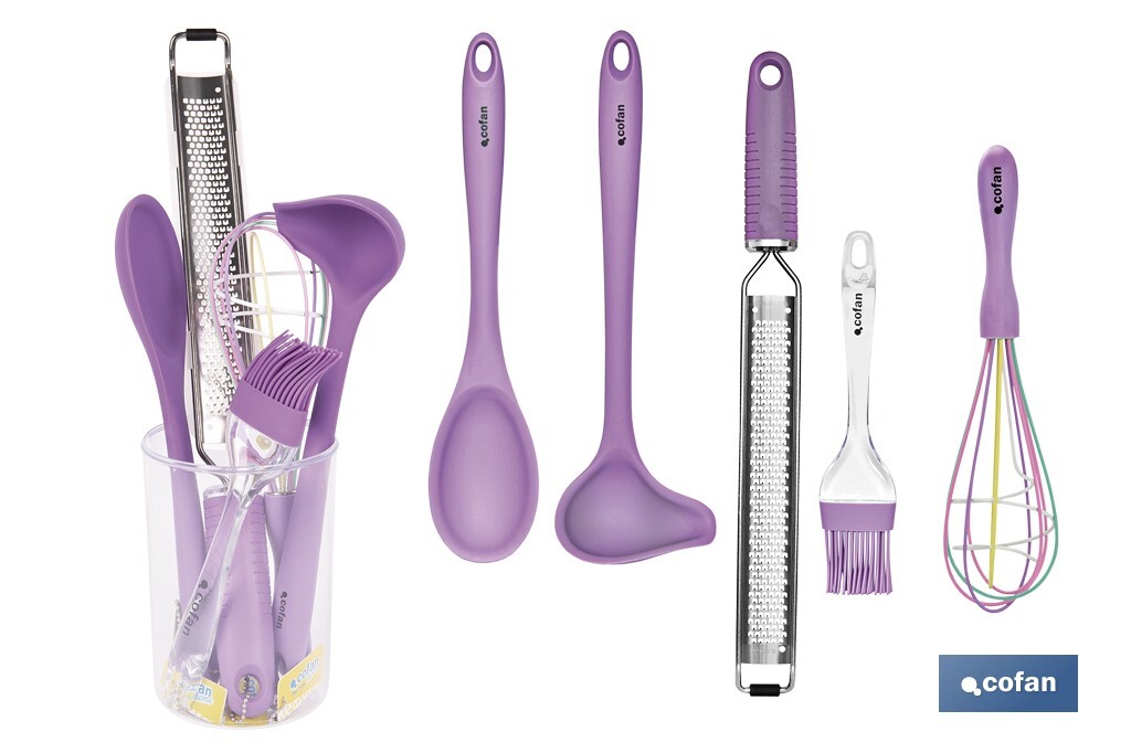 Set of 6 purple baking utensils, Vergini-range model  - Cofan
