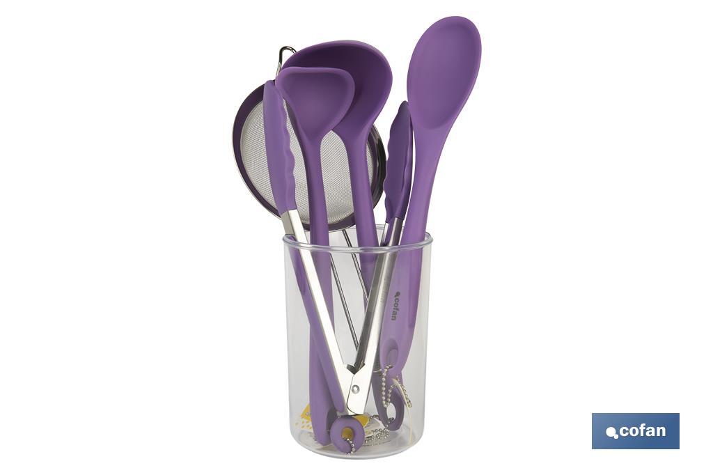 Set of 6 purple kitchen utensils, Vergini-range model  - Cofan