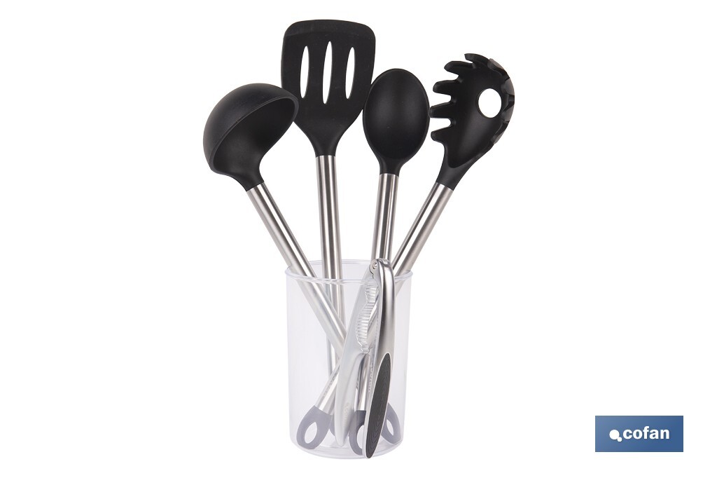 Set of 6 black kitchen utensils, Neige model - Cofan