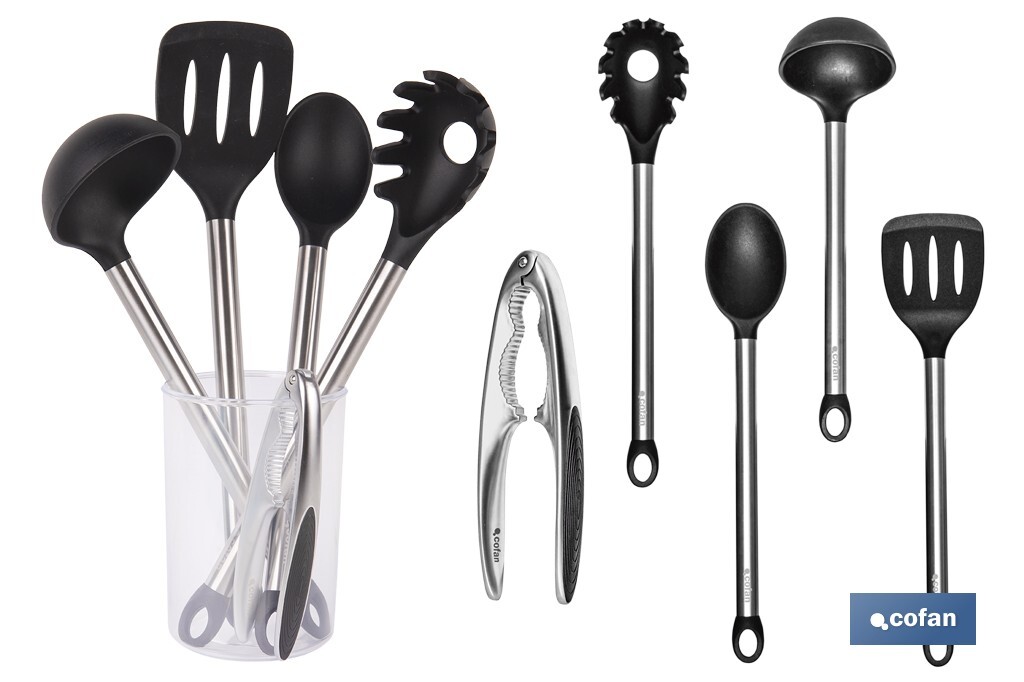 Set de 6 utensilios negros para cocina de la gama Neige - Cofan