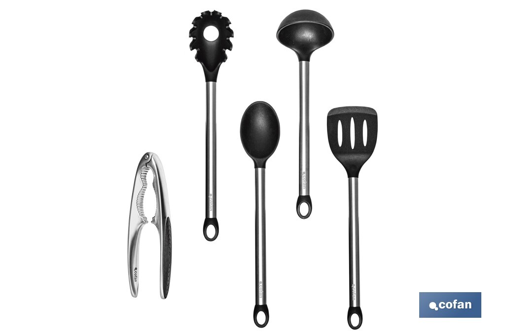 Set of 6 black kitchen utensils, Neige model - Cofan