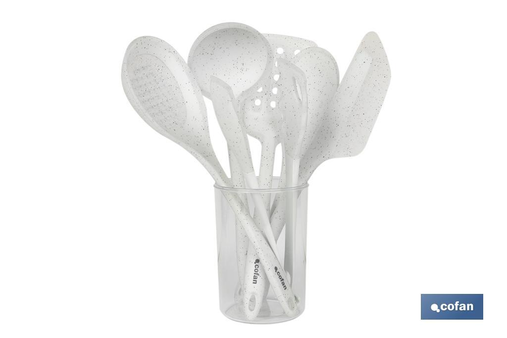 Set de 7 utensilios blancos para cocina de la gama Bach - Cofan