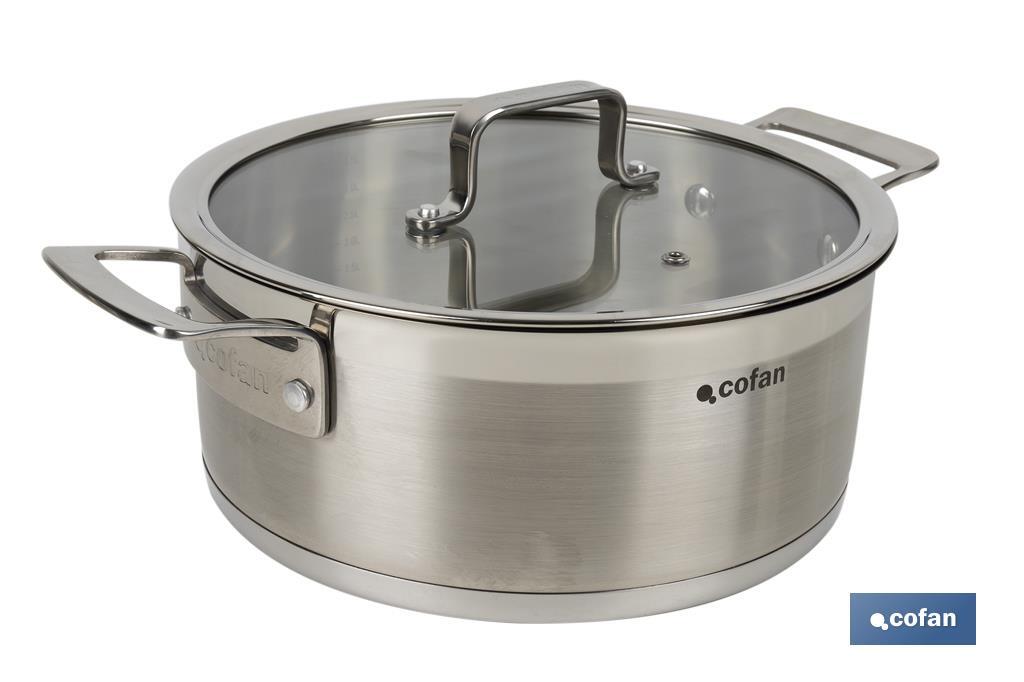 Stainless-steel pots | Available in different capacities | Lid included | Cadenza Model - Cofan