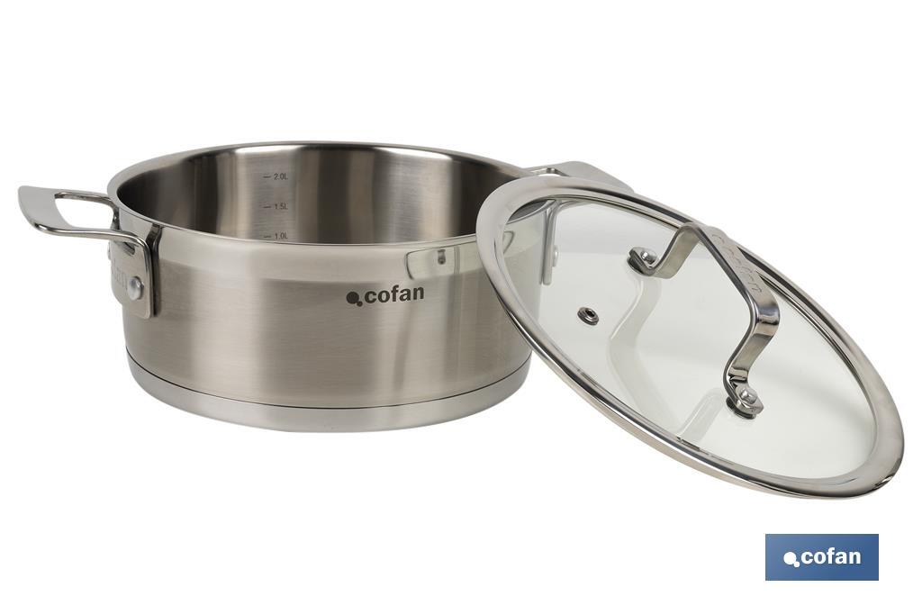 Caçarolas de Aço Inox | Disponíveis em várias capacidades | Tampa incluída | Modelo Cadenza - Cofan