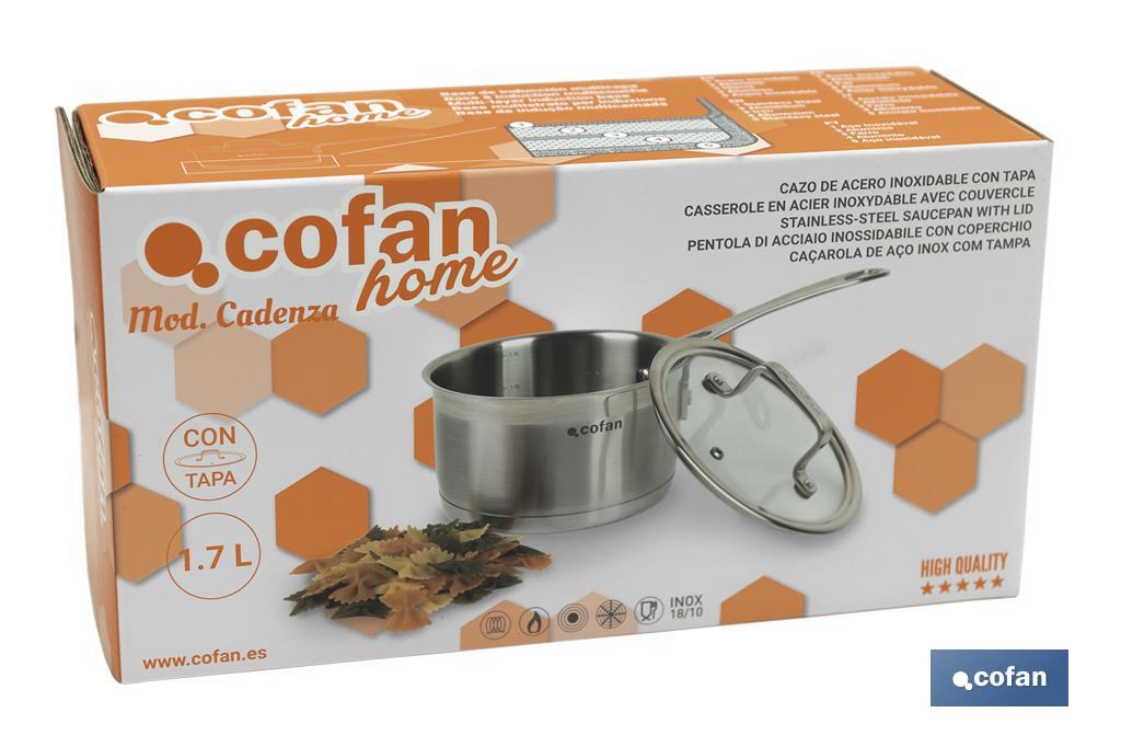 Stainless-steel saucepan | Capacity: 1.7 litres | Lid included | Cadenza Model - Cofan