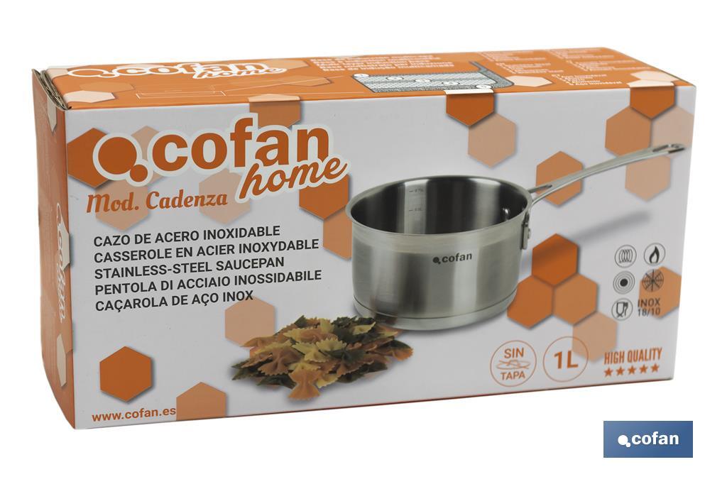 Cazo de Acero Inoxidable | Capacidad de 1 litro | Tapa No Incluida | Modelo Cadenza - Cofan