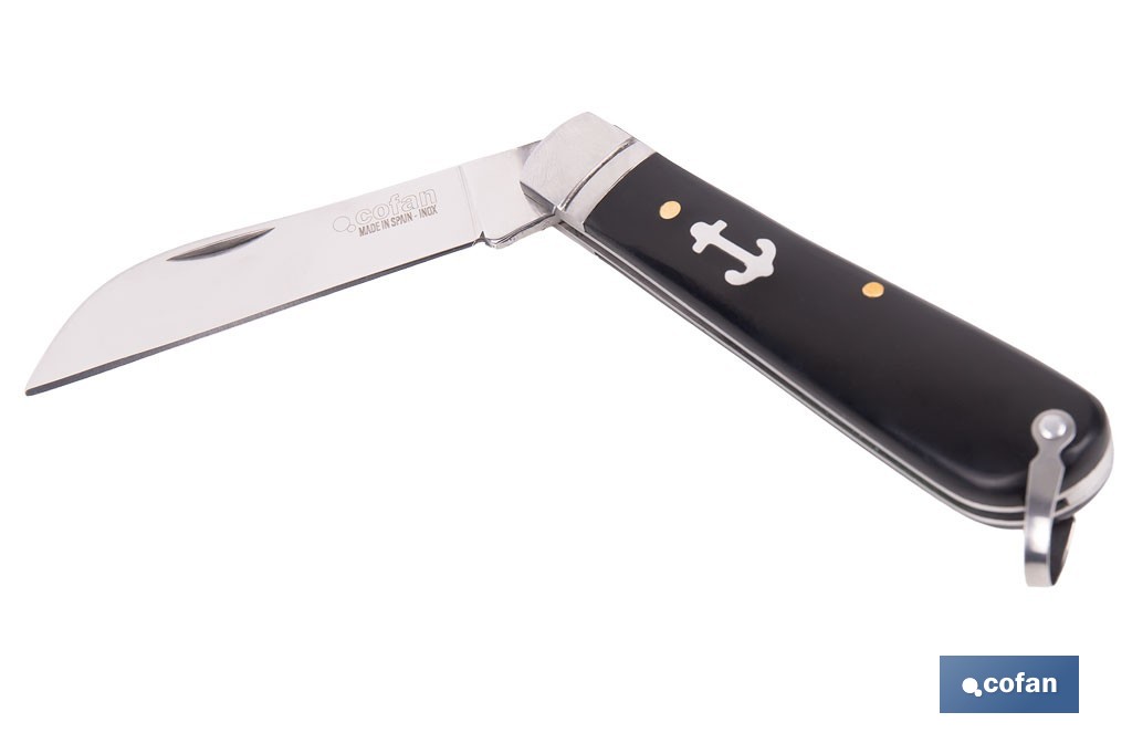 Naval pocket knife | Blade size: 8cm | Sheepsfoot blade | Stainless-steel blade | Polypropylene handle | Black - Cofan