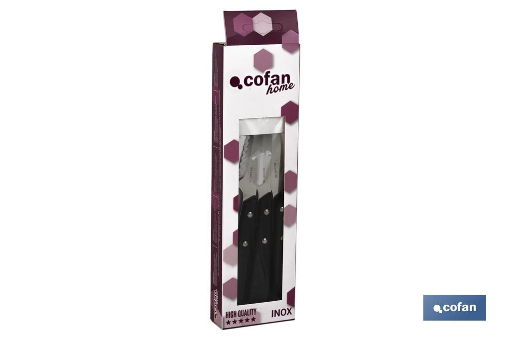 Pack de 3 couteaux | Lame micro-dentelée de 10 cm | En noir - Cofan