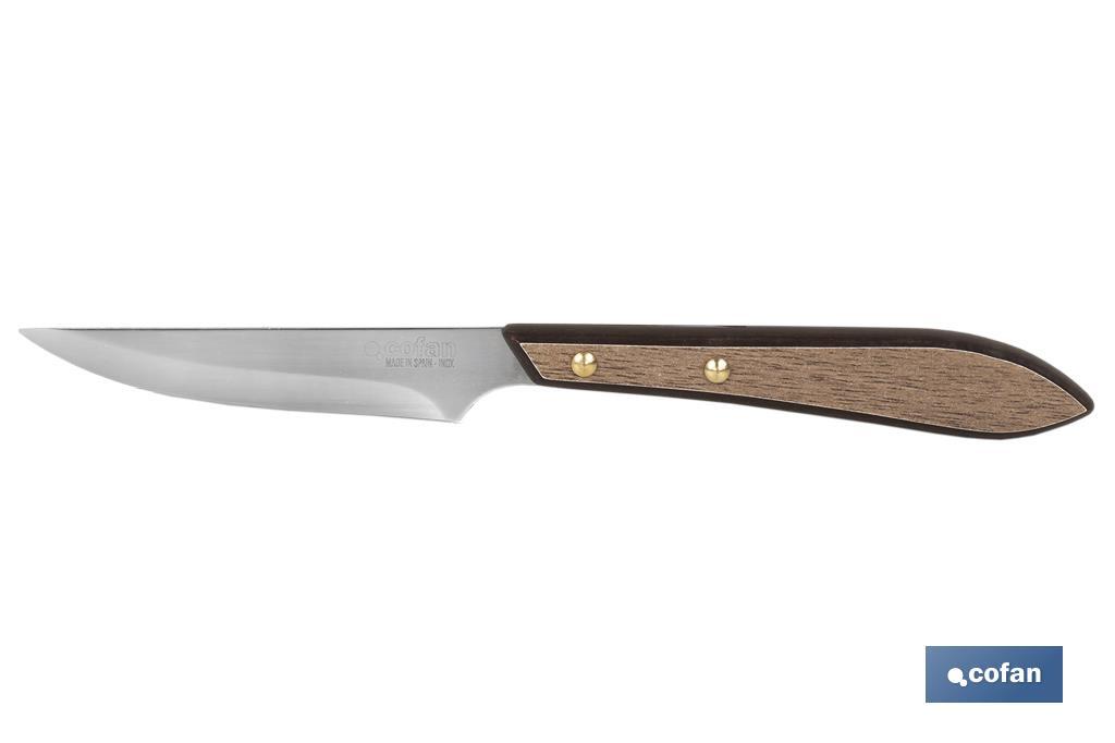 Pack de 3 Facas de Carne | Folha Fio Reto de 10 cm | Cabo com efeito madeira de Nogueira - Cofan