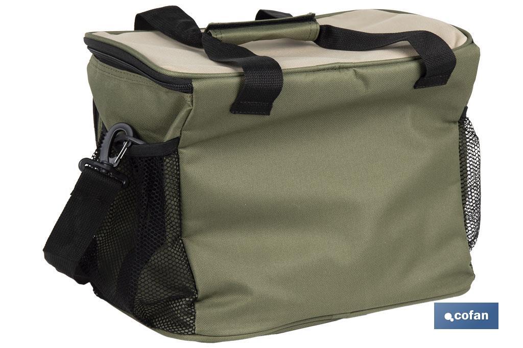 Bolsa térmica | Nevera portátil para alimentos | Correa ajustable | Adecuada para pícnic, playa, oficina, viaje | Color: verde y beige | Medidas: 35 x 25 x 27,5 cm - Cofan