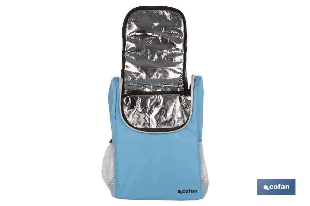 Mochila nevera isotérmica | Mochila de refrigeración | Capacidad: 10 litros | Color: Azul y gris | Medidas: 28 x 12,5 x 37 cm - Cofan