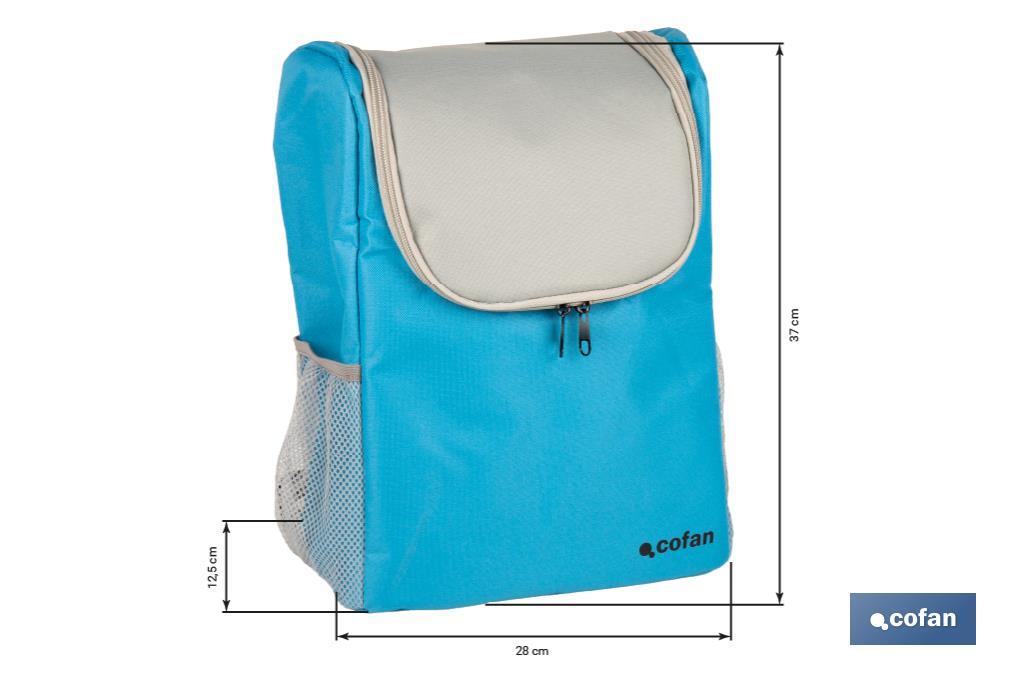Mochila nevera isotérmica | Mochila de refrigeración | Capacidad: 10 litros | Color: Azul y gris | Medidas: 28 x 12,5 x 37 cm - Cofan
