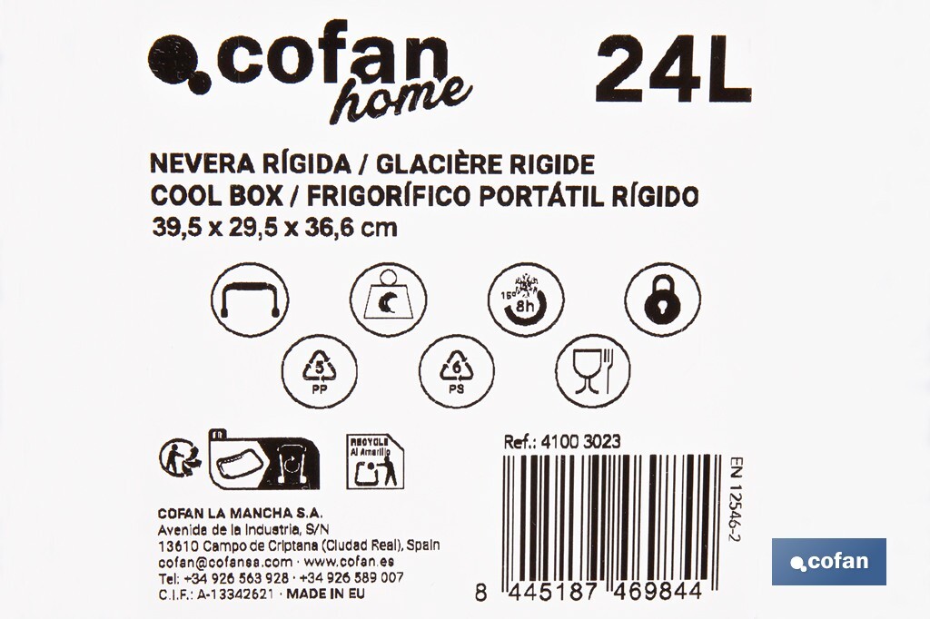 Nevera rígida de 24 litros | Color: azul claro | Material: polipropileno - Cofan
