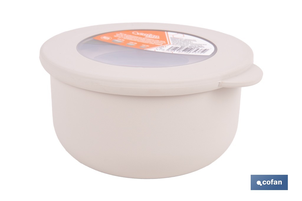 Set of 3 round food containers with lid | Capacity: 100 ml, 250 ml, 500 ml | Material: PP + TPE | Assorted colours: grey, brown or white - Cofan