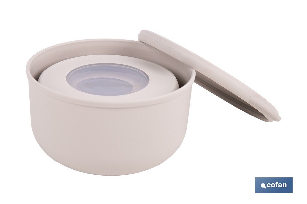 Set of 3 round food containers with lid | Capacity: 100 ml, 250 ml, 500 ml | Material: PP + TPE | Assorted colours: grey, brown or white - Cofan
