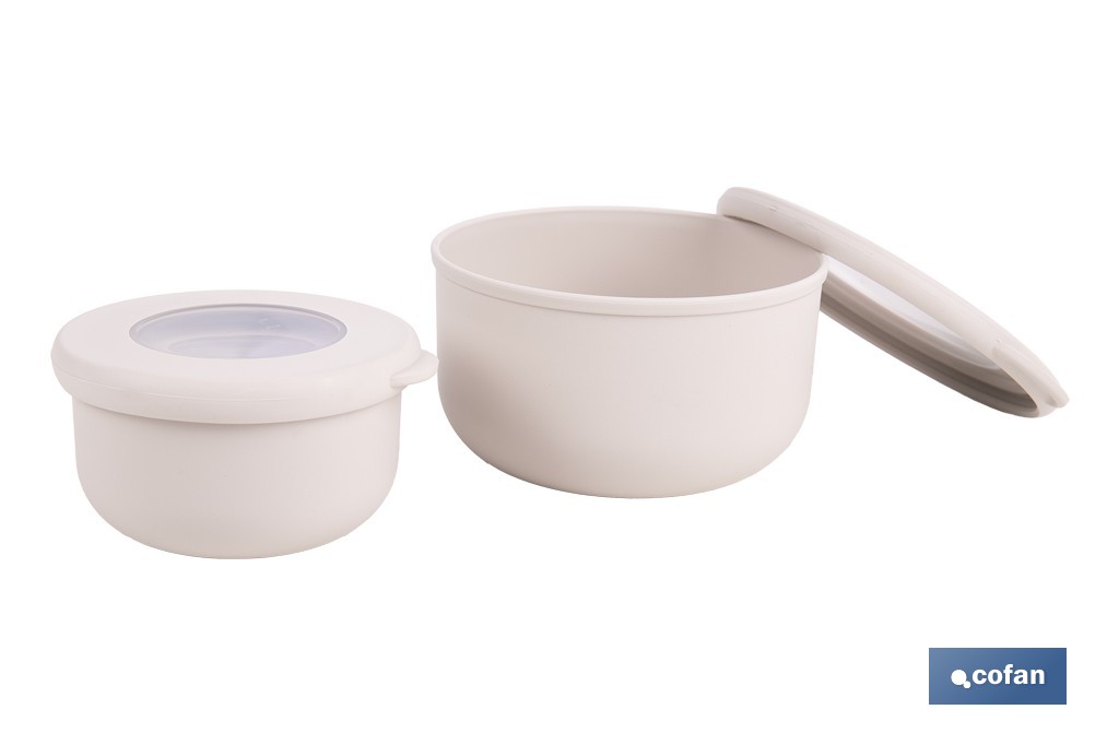 Set of 3 round food containers with lid | Capacity: 100 ml, 250 ml, 500 ml | Material: PP + TPE | Assorted colours: grey, brown or white - Cofan
