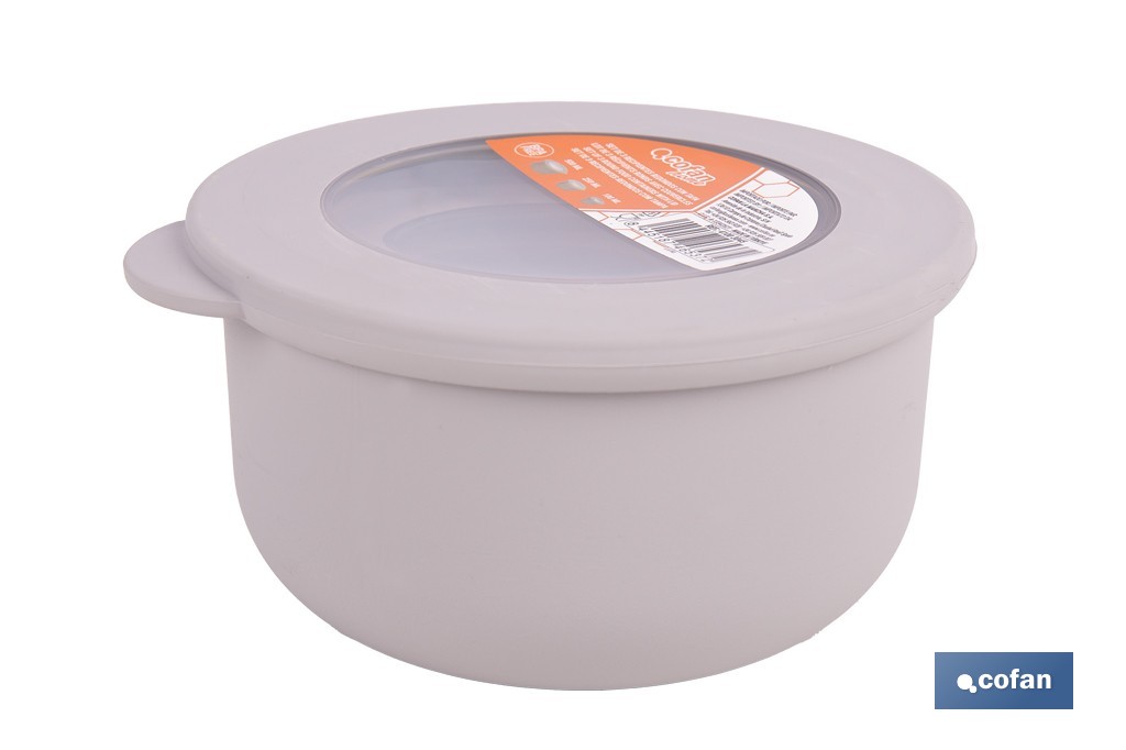 Set of 3 round food containers with lid | Capacity: 100 ml, 250 ml, 500 ml | Material: PP + TPE | Assorted colours: grey, brown or white - Cofan