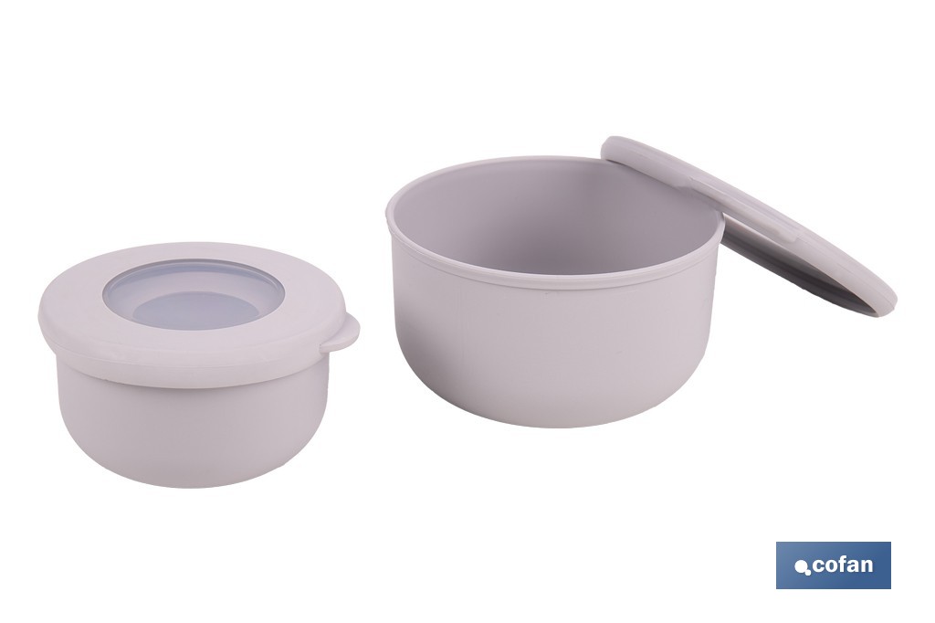 Set of 3 round food containers with lid | Capacity: 100 ml, 250 ml, 500 ml | Material: PP + TPE | Assorted colours: grey, brown or white - Cofan