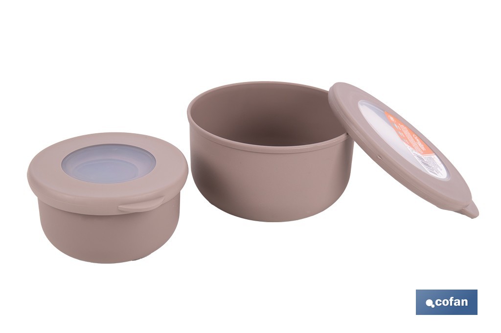Set of 3 round food containers with lid | Capacity: 100 ml, 250 ml, 500 ml | Material: PP + TPE | Assorted colours: grey, brown or white - Cofan