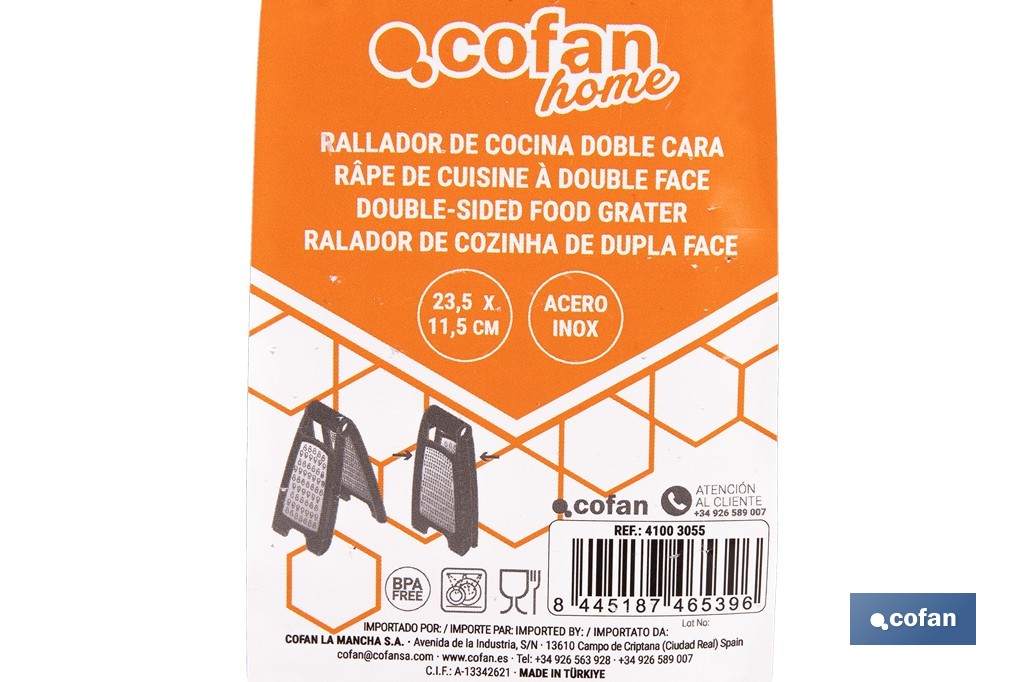 Double-sided folding grater: fine and coarse grating | Non-slip base | Assorted colours - Cofan