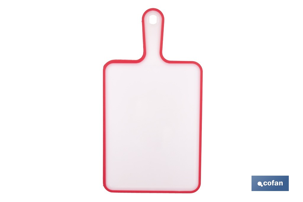 Non-slip chopping board | Materials: PP + TPE | Ergonomic handle | Non-slip and durable board | Colour: white with red edge | Available in different sizes - Cofan