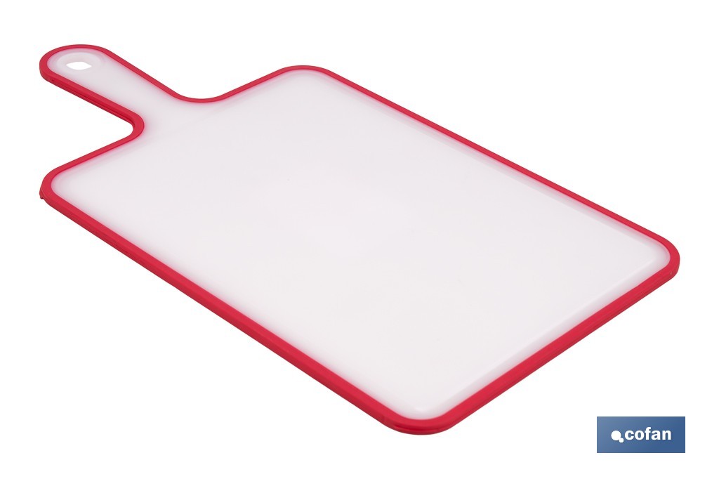 Non-slip chopping board | Materials: PP + TPE | Ergonomic handle | Non-slip and durable board | Colour: white with red edge | Available in different sizes - Cofan