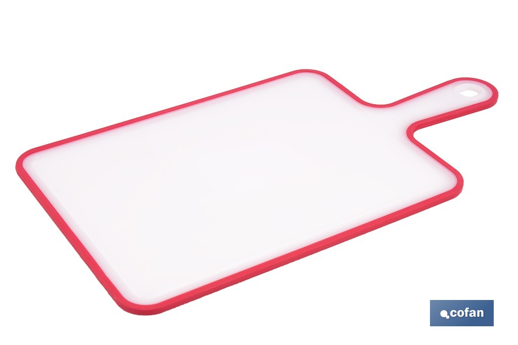 Non-slip chopping board | Materials: PP + TPE | Ergonomic handle | Non-slip and durable board | Colour: white with red edge | Available in different sizes - Cofan