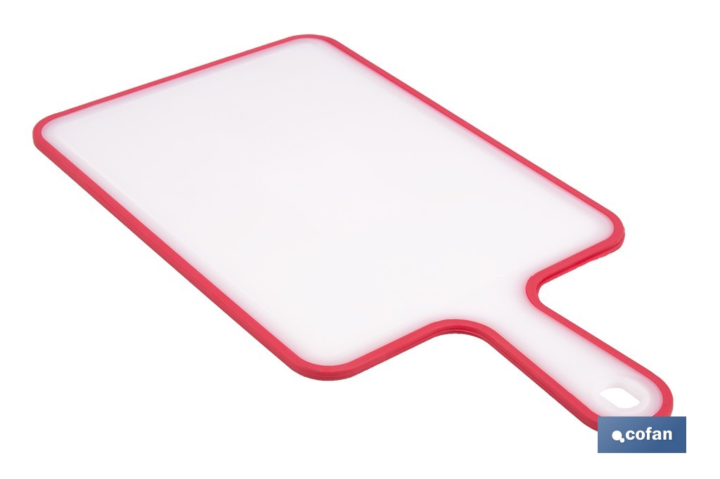 Non-slip chopping board | Materials: PP + TPE | Ergonomic handle | Non-slip and durable board | Colour: white with red edge | Available in different sizes - Cofan