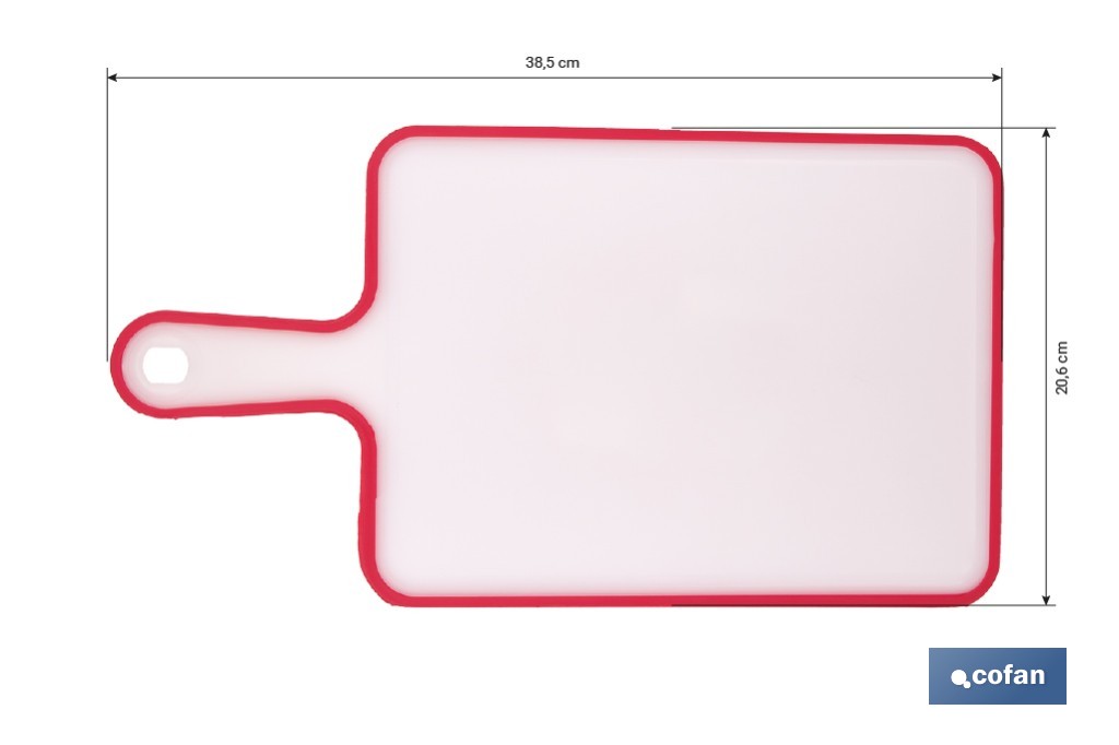 Non-slip chopping board | Materials: PP + TPE | Ergonomic handle | Non-slip and durable board | Colour: white with red edge | Available in different sizes - Cofan