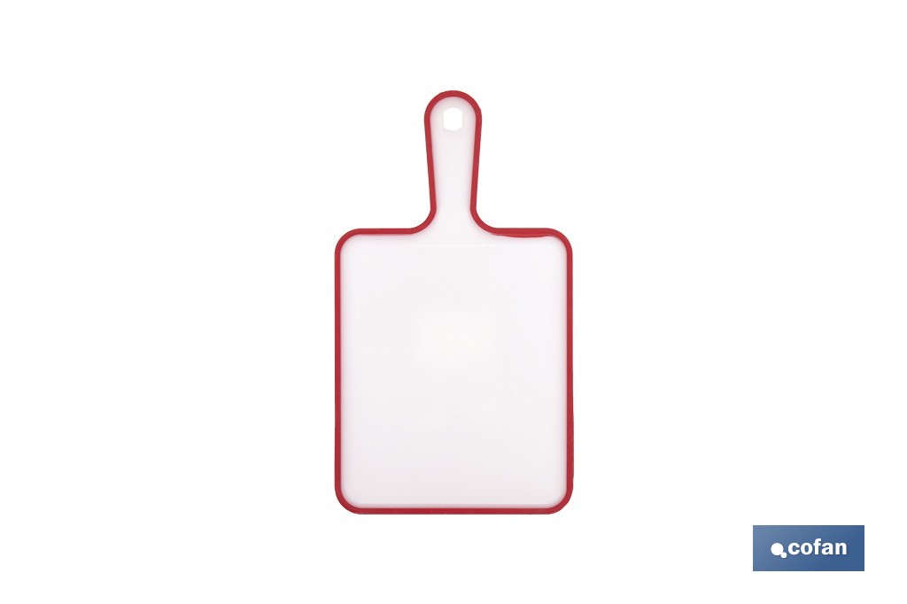 Non-slip chopping board | Materials: PP + TPE | Ergonomic handle | Non-slip and durable board | Colour: white with red edge | Available in different sizes - Cofan