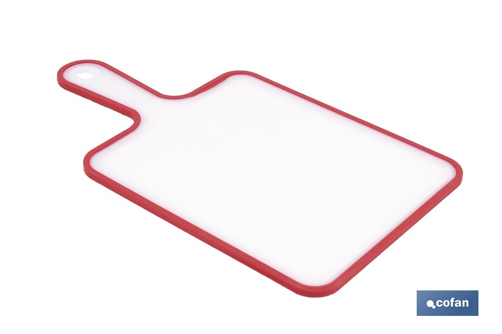 Non-slip chopping board | Materials: PP + TPE | Ergonomic handle | Non-slip and durable board | Colour: white with red edge | Available in different sizes - Cofan