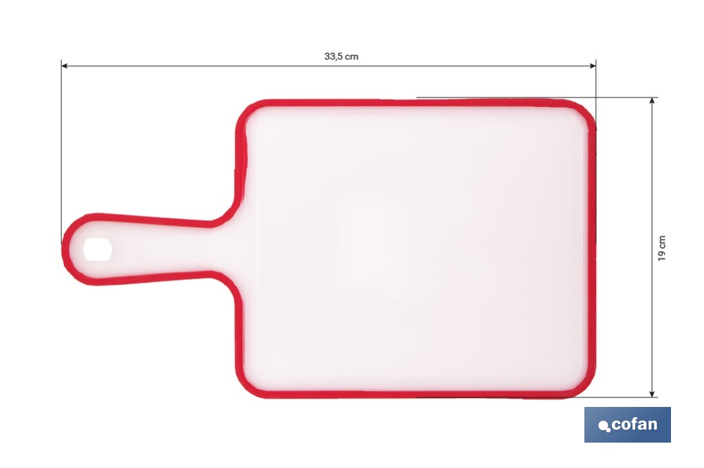 Non-slip chopping board | Materials: PP + TPE | Ergonomic handle | Non-slip and durable board | Colour: white with red edge | Available in different sizes - Cofan