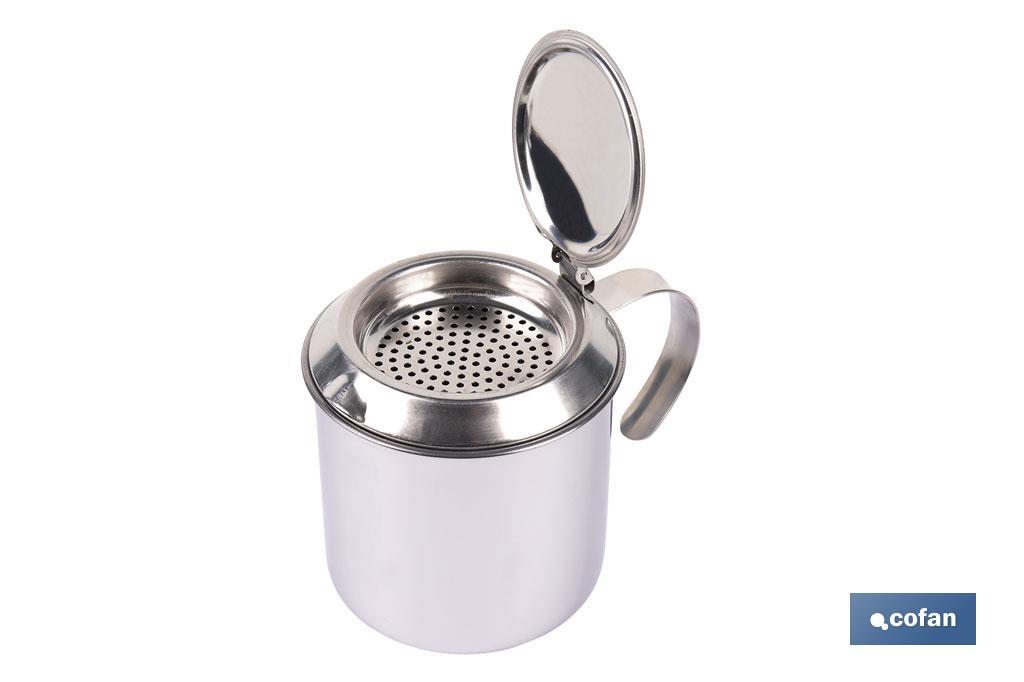 Grasera de acero inoxidable con filtro desmontable | Capacidad: 0,75 l | Disponible con icono para aceite de carne o de pescado - Cofan