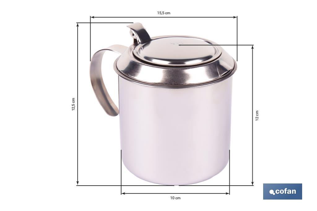 Grasera de acero inoxidable con filtro desmontable | Capacidad: 0,75 l | Disponible con icono para aceite de carne o de pescado - Cofan