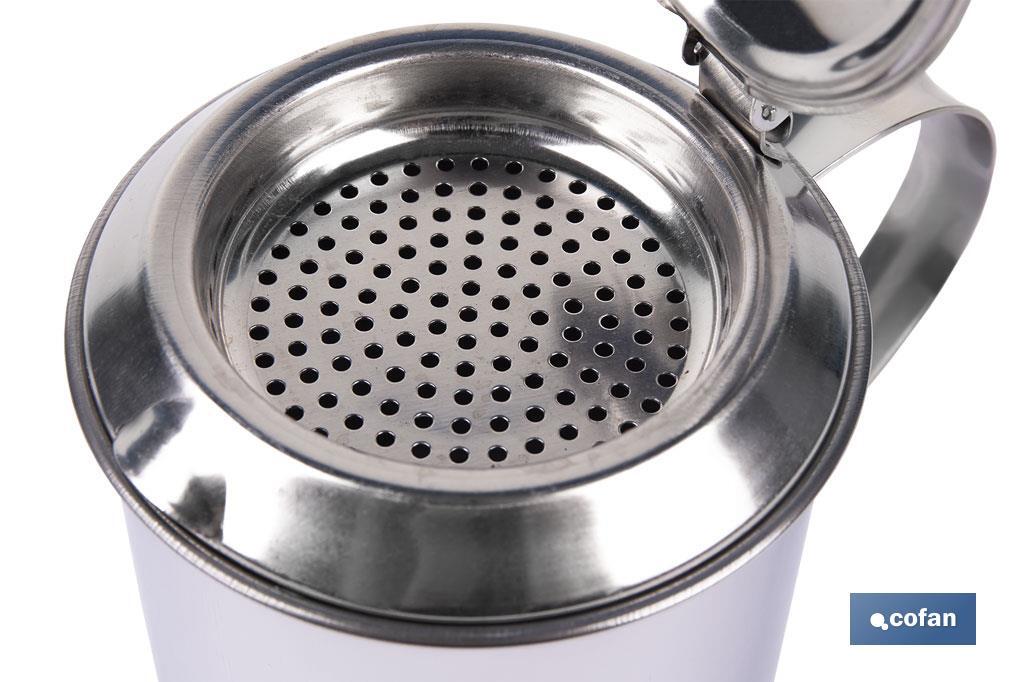Grasera de acero inoxidable con filtro desmontable | Capacidad: 0,75 l | Disponible con icono para aceite de carne o de pescado - Cofan