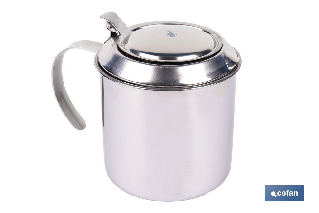 Grasera de acero inoxidable con filtro desmontable | Capacidad: 0,75 l | Disponible con icono para aceite de carne o de pescado - Cofan