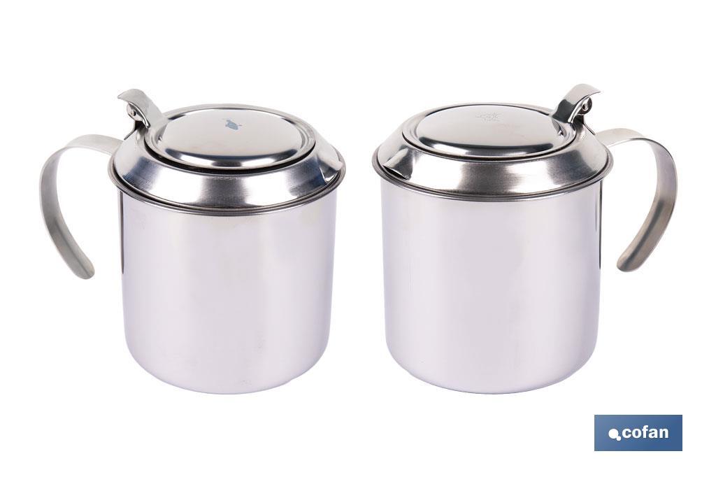 Grasera de acero inoxidable con filtro desmontable | Capacidad: 0,75 l | Disponible con icono para aceite de carne o de pescado - Cofan
