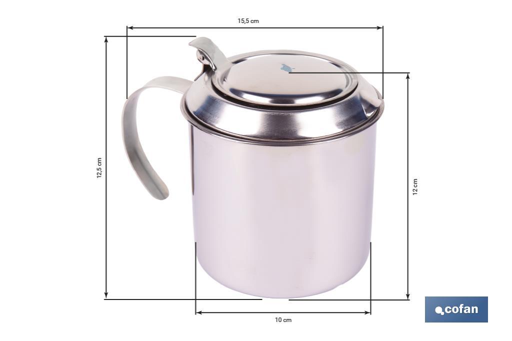 Grasera de acero inoxidable con filtro desmontable | Capacidad: 0,75 l | Disponible con icono para aceite de carne o de pescado - Cofan
