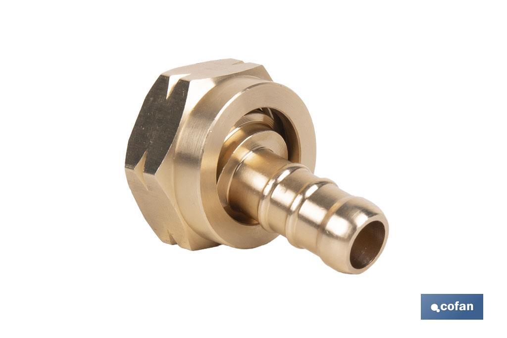 Racord para tubería de gas | Adecuado para regulador de gas 41003096 | Rosca izquierda 21,8 mm | Material: Latón | Medidas: 2,4 cm largo x 3,5 cm alto - Cofan