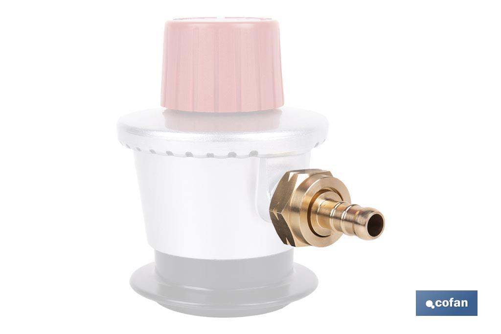 Racord para tubería de gas | Adecuado para regulador de gas 41003096 | Rosca izquierda 21,8 mm | Material: Latón | Medidas: 2,4 cm largo x 3,5 cm alto - Cofan