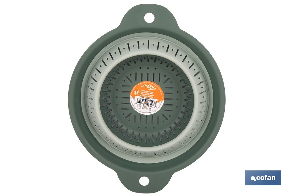 Collapsible colander with handles and capacity of 1.8 litres | Colour: green | Space saving | Ideal for fruit, vegetables and pasta - Cofan