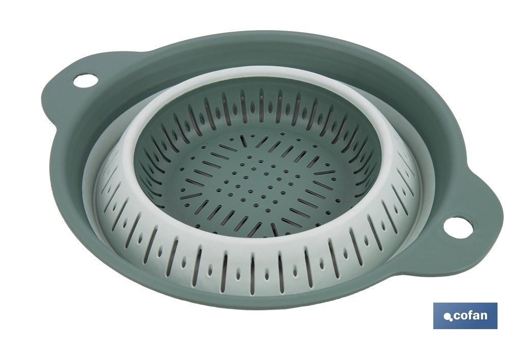 Collapsible colander with handles and capacity of 1.8 litres | Colour: green | Space saving | Ideal for fruit, vegetables and pasta - Cofan