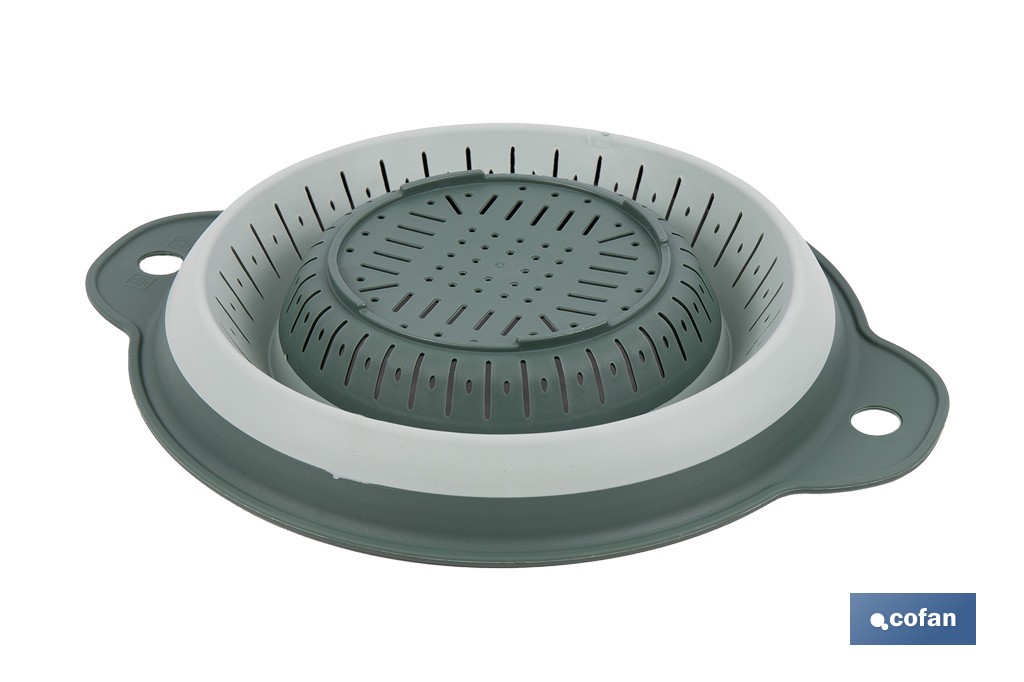 Collapsible colander with handles and capacity of 1.8 litres | Colour: green | Space saving | Ideal for fruit, vegetables and pasta - Cofan