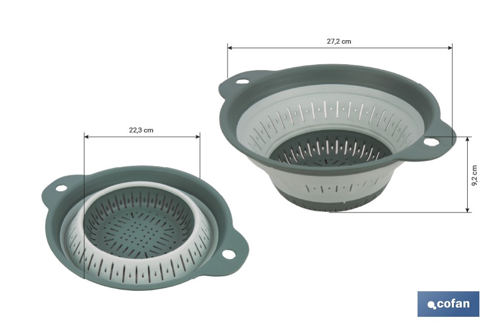 Collapsible colander with handles and capacity of 1.8 litres | Colour: green | Space saving | Ideal for fruit, vegetables and pasta - Cofan